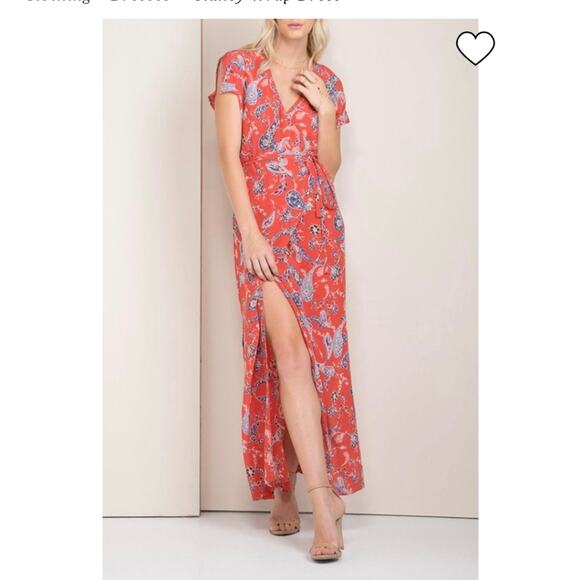 Greylin Sidney Wrap Dress Medium Silk Blend Red Floral High Slit $220 - Picture 1 of 11
